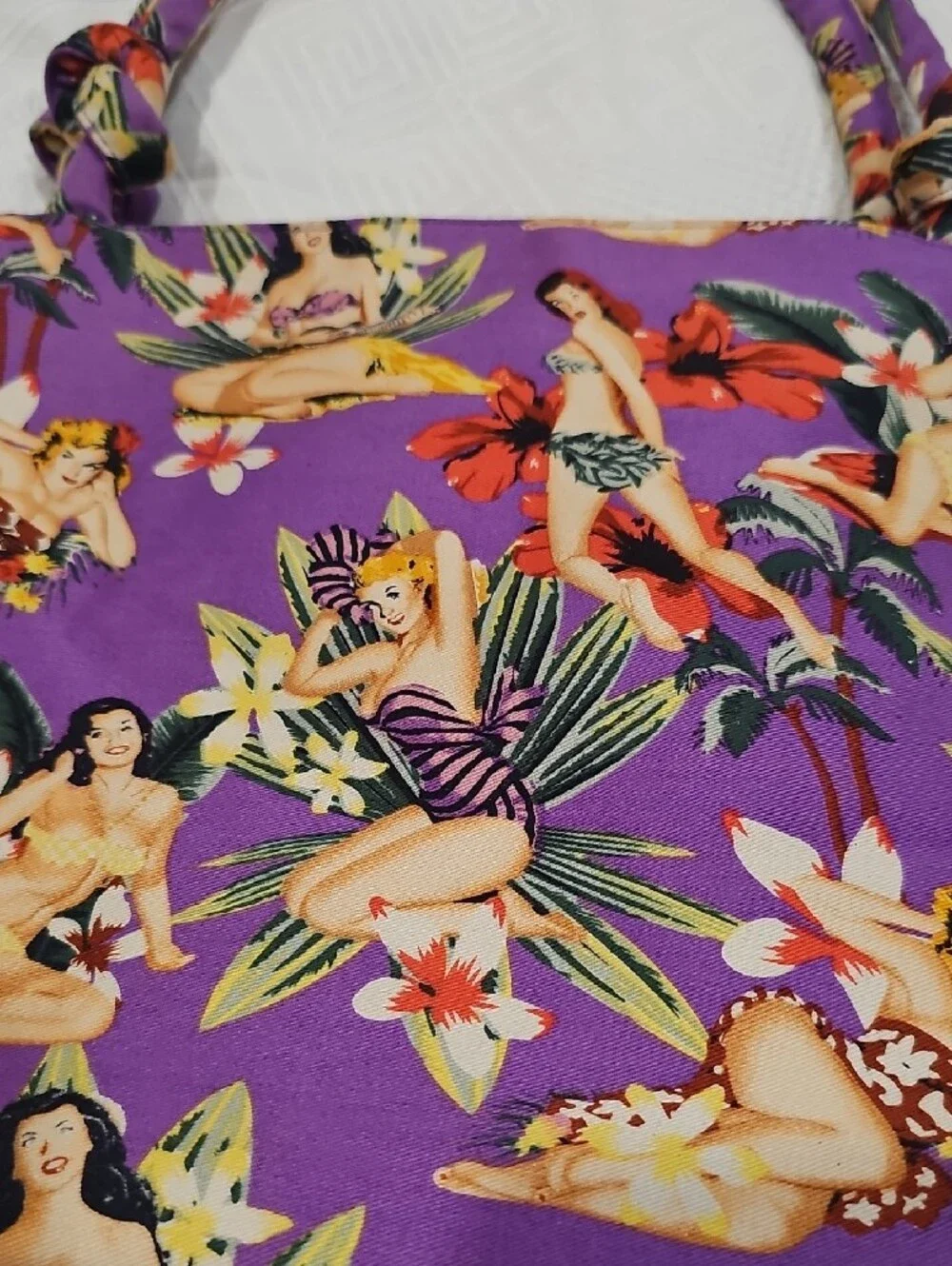 Purple Tropical Pin-Up Print Women's Shoulder Bag